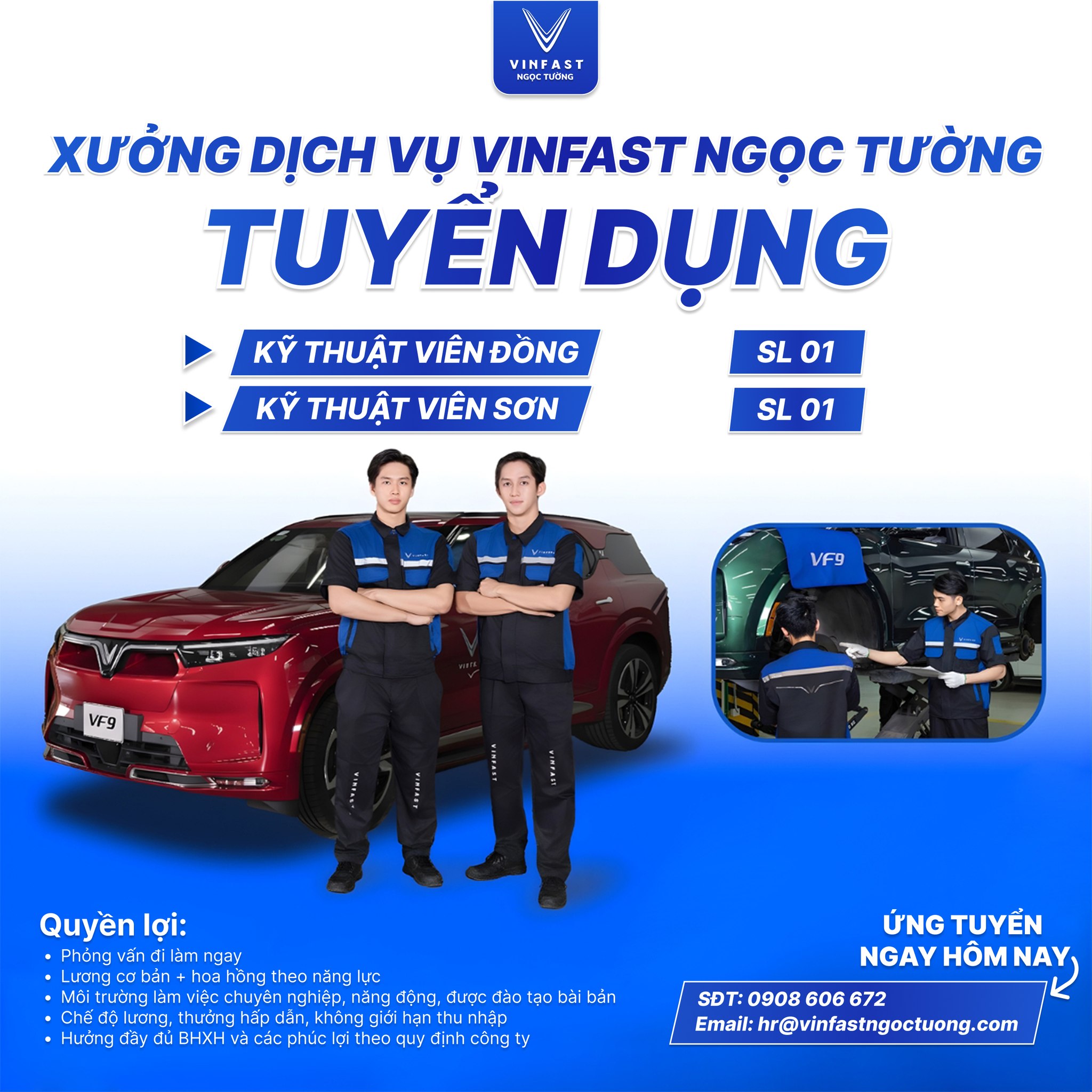 VinFast Ngọc Tường tuyển dụng nhân viên kỹ thuật viên Sơn và Đồng